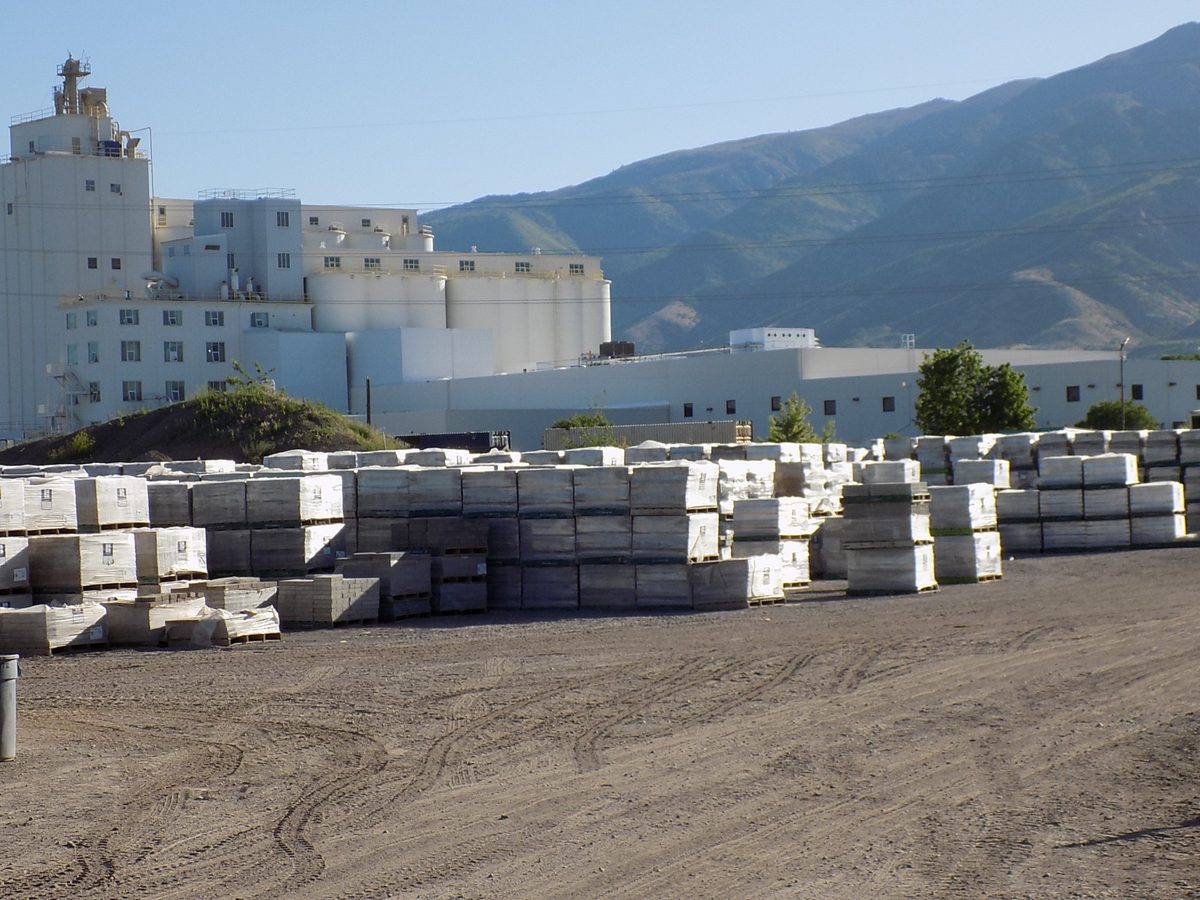 Pallets of Belgard hardscape pavers stocked in the yard at Tree Source's Kaysville, Utah location
